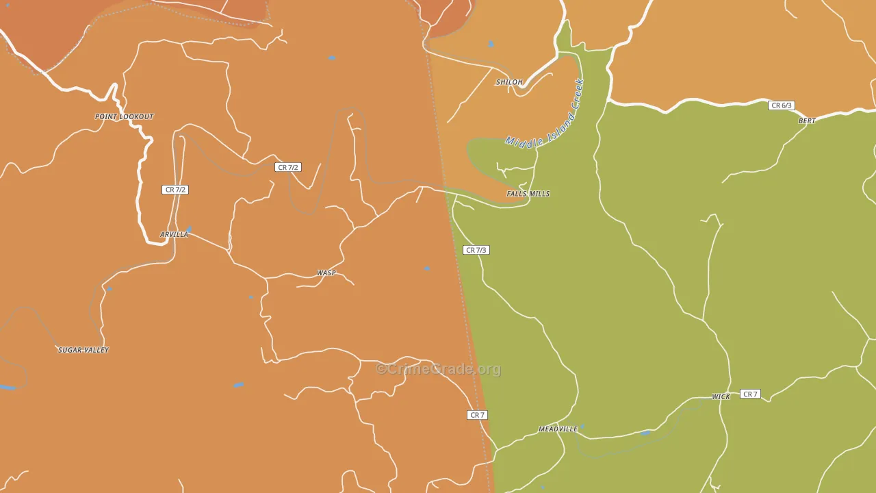 Falls Mills, WV Map of Burglary Rates