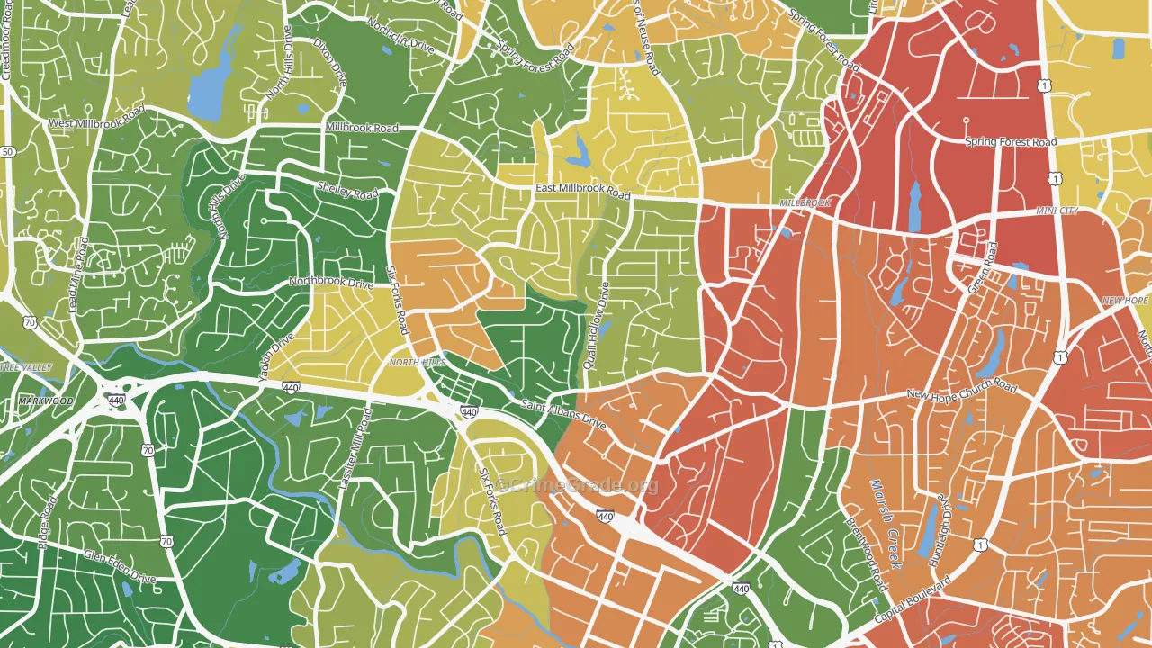 Falls of Neuse, Raleigh, NC Map of Burglary Rates