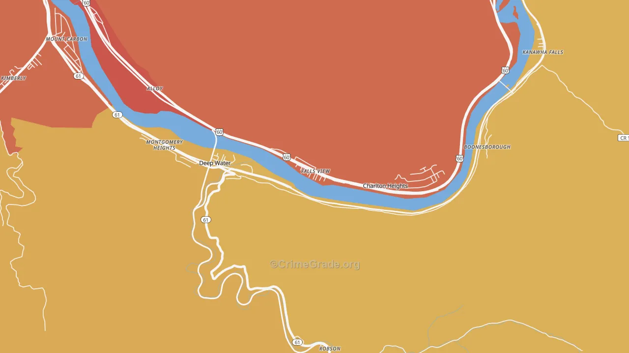Falls View, WV Map of Burglary Rates