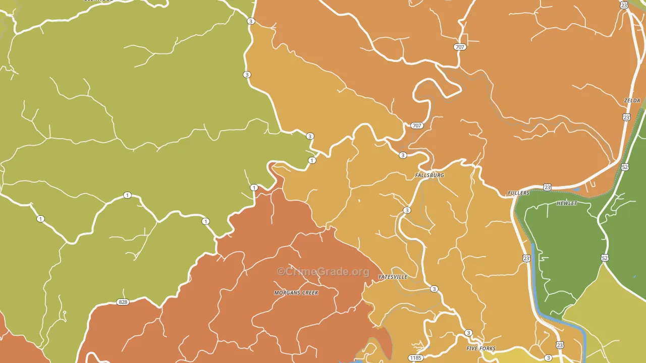 Fallsburg, KY Map of Burglary Rates