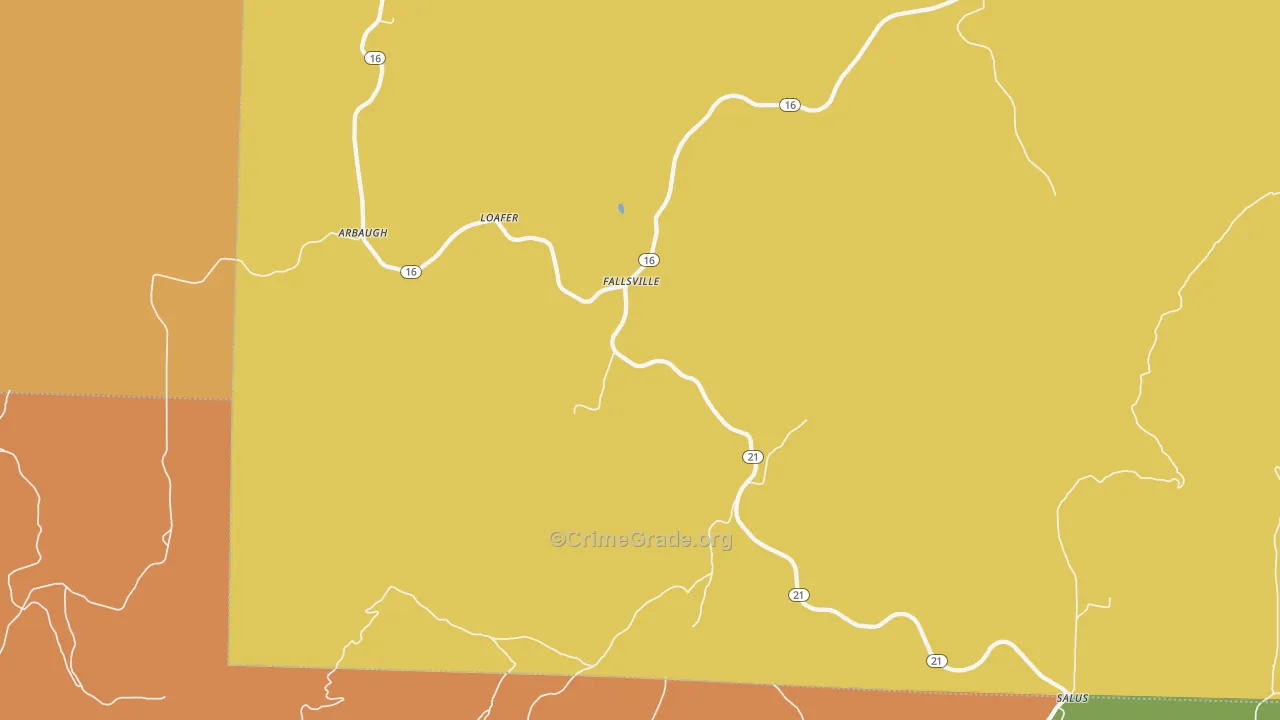 Fallsville, AR Map of Burglary Rates