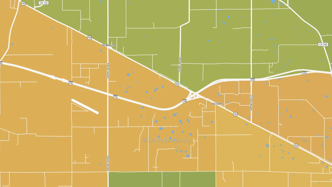 Falmouth, FL Map of Burglary Rates