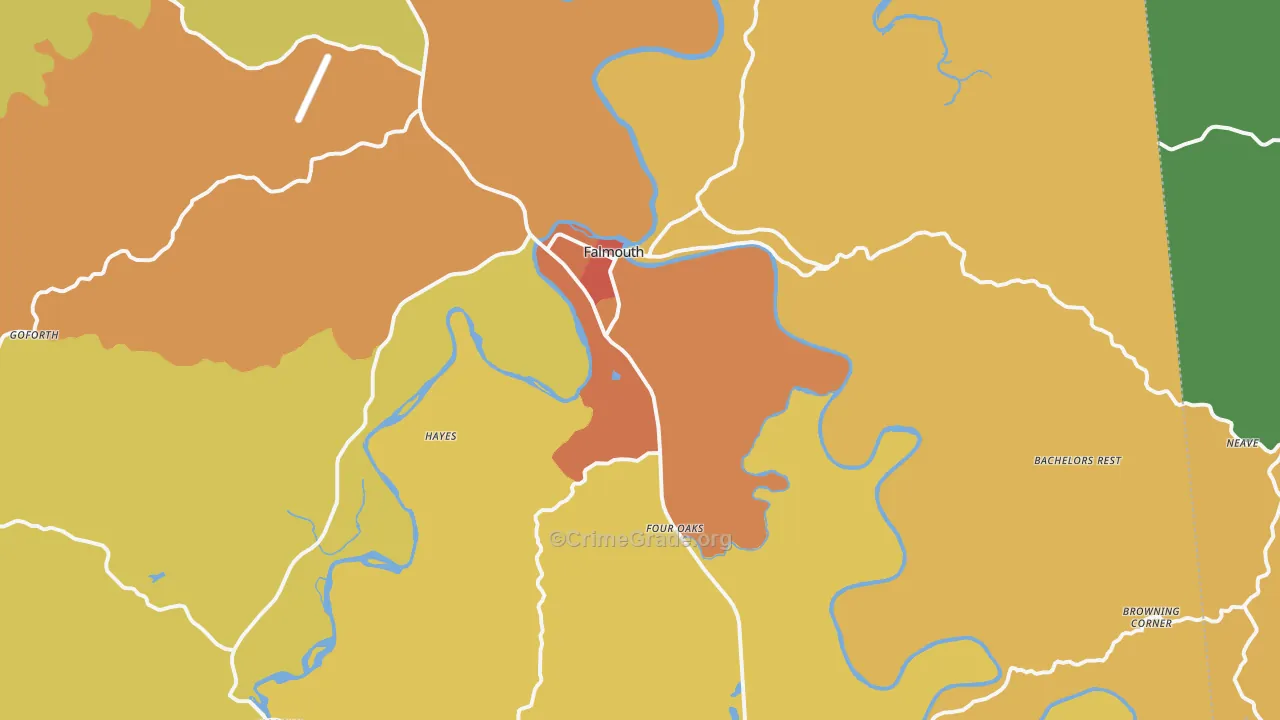 Falmouth, KY Map of Burglary Rates