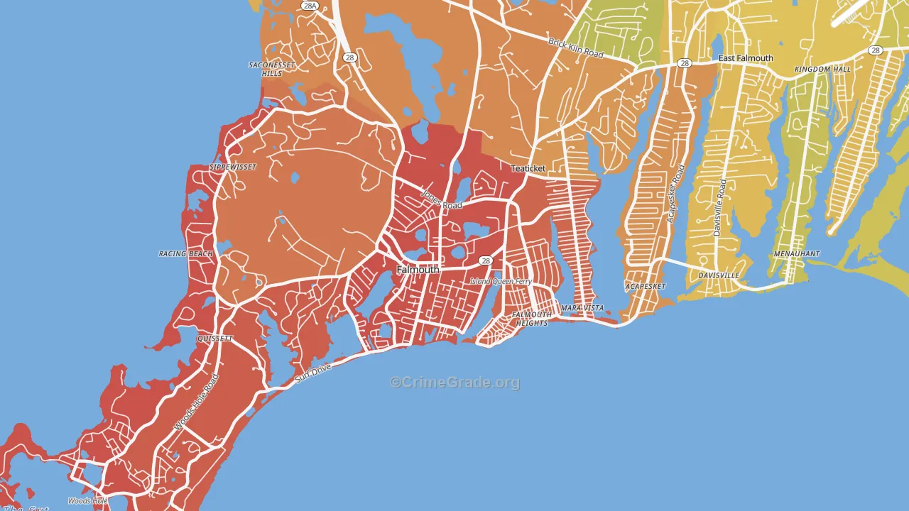 Falmouth, MA Map of Burglary Rates