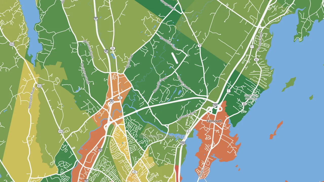 Falmouth, ME Map of Burglary Rates