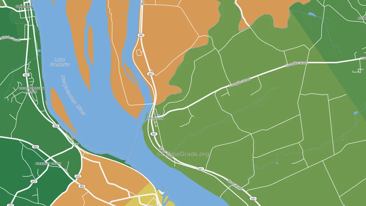 Falmouth, PA Map of Burglary Rates