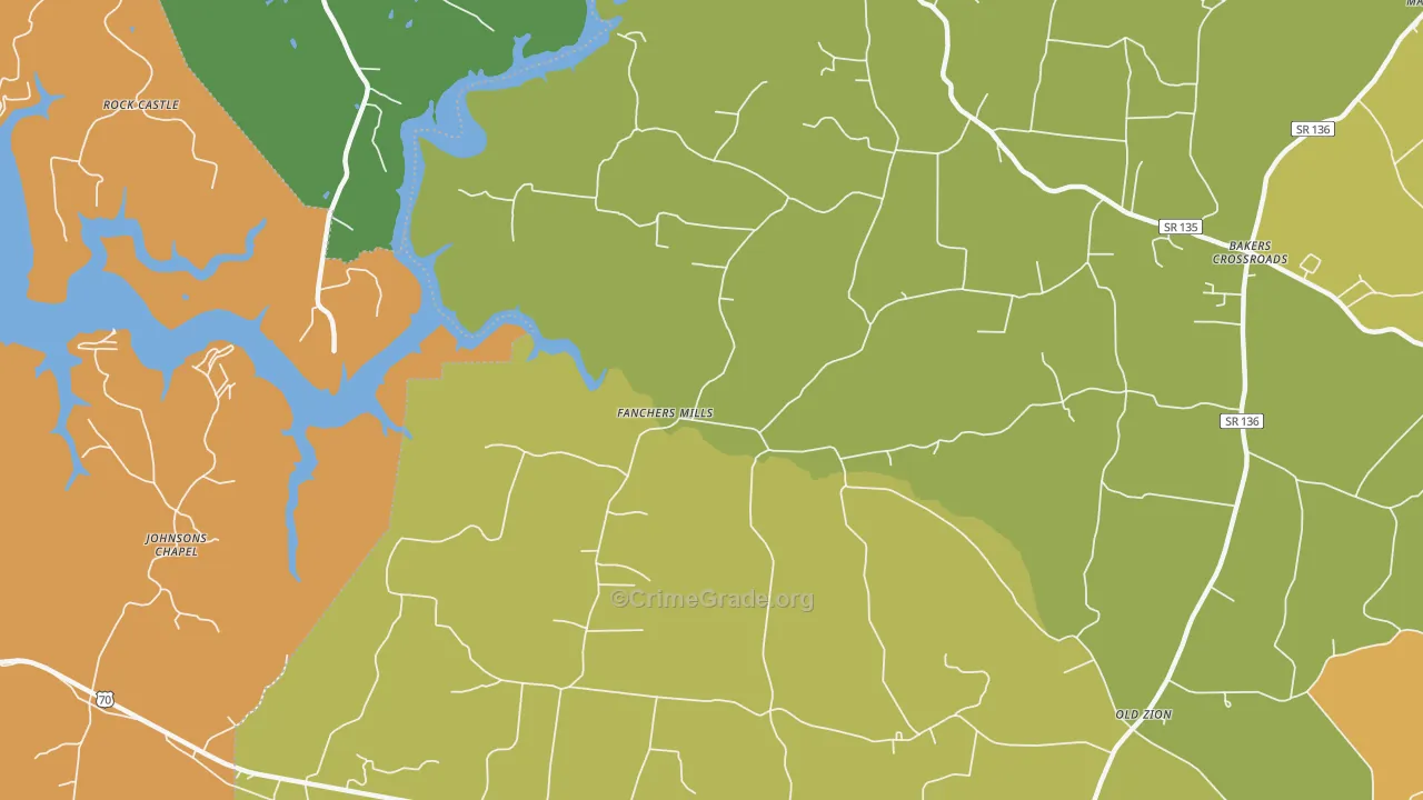 Fanchers Mills, TN Map of Burglary Rates