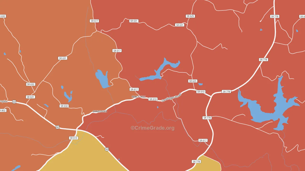 Fancy Hill, VA Map of Burglary Rates