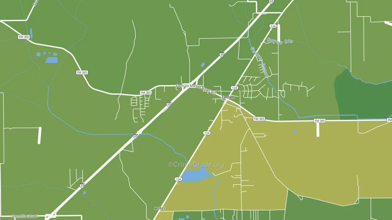 Fannett, TX Map of Burglary Rates