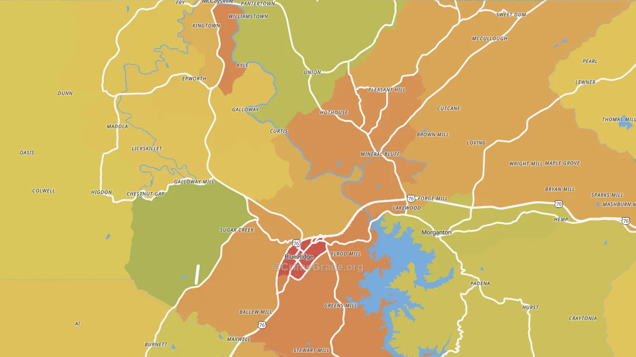 Fannin County, GA Map of Burglary Rates