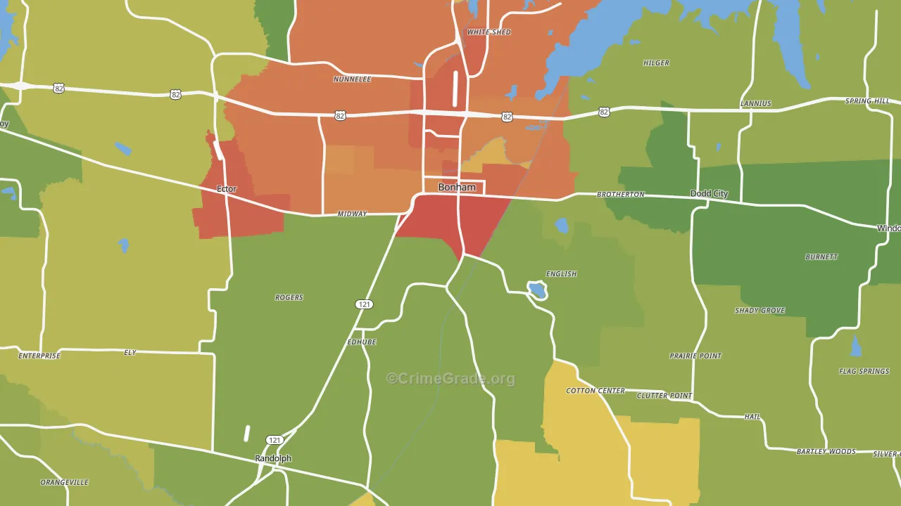 Fannin County, TX Map of Burglary Rates