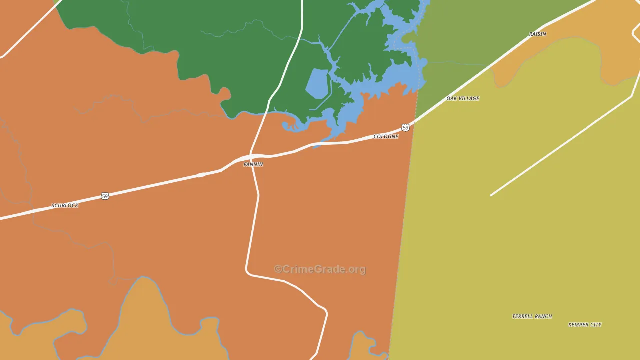 Fannin, TX Map of Burglary Rates