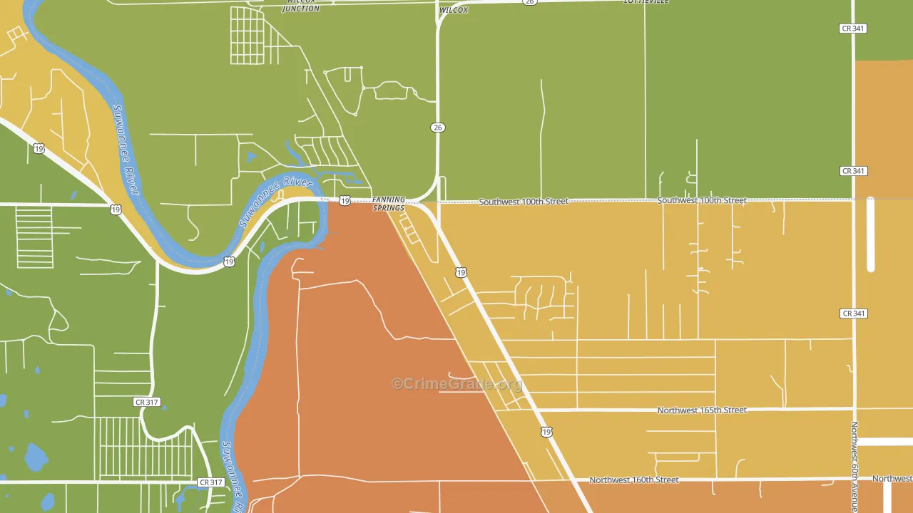 Fanning Springs, FL Map of Burglary Rates