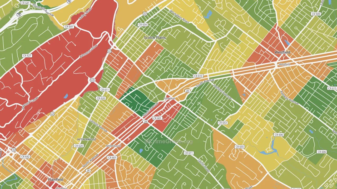 Fanwood, NJ Map of Burglary Rates