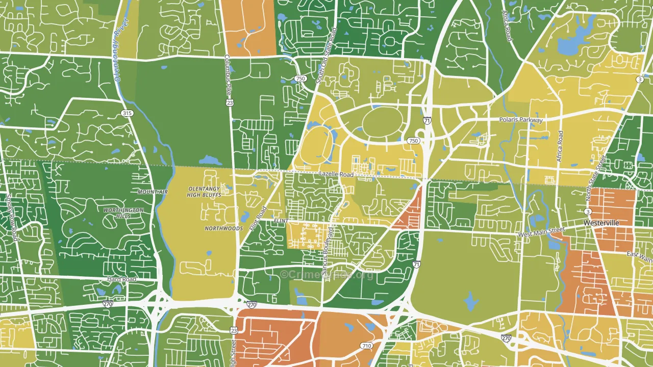Far North, Columbus, OH Map of Burglary Rates