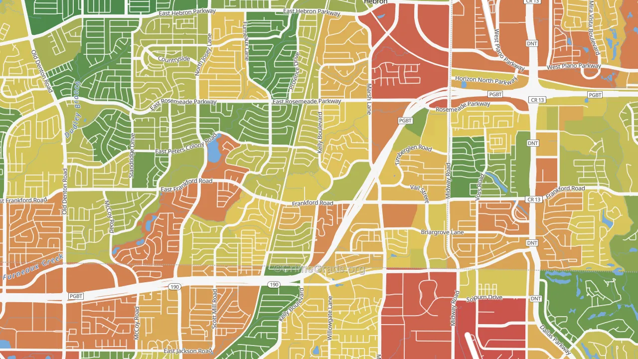 Far North Dallas-Carrollton, Carrollton, TX Map of Burglary Rates