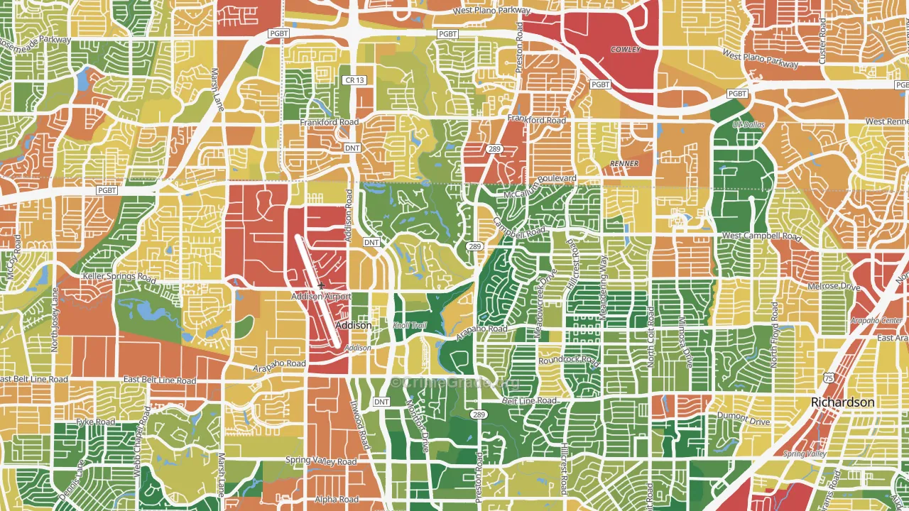 Far North Dallas, Dallas, TX Map of Burglary Rates