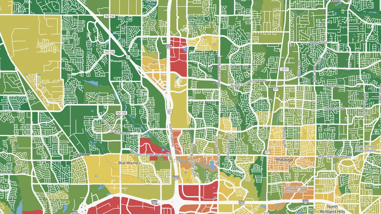 Far North Dallas-Fort Worth, Fort Worth, TX Map of Burglary Rates