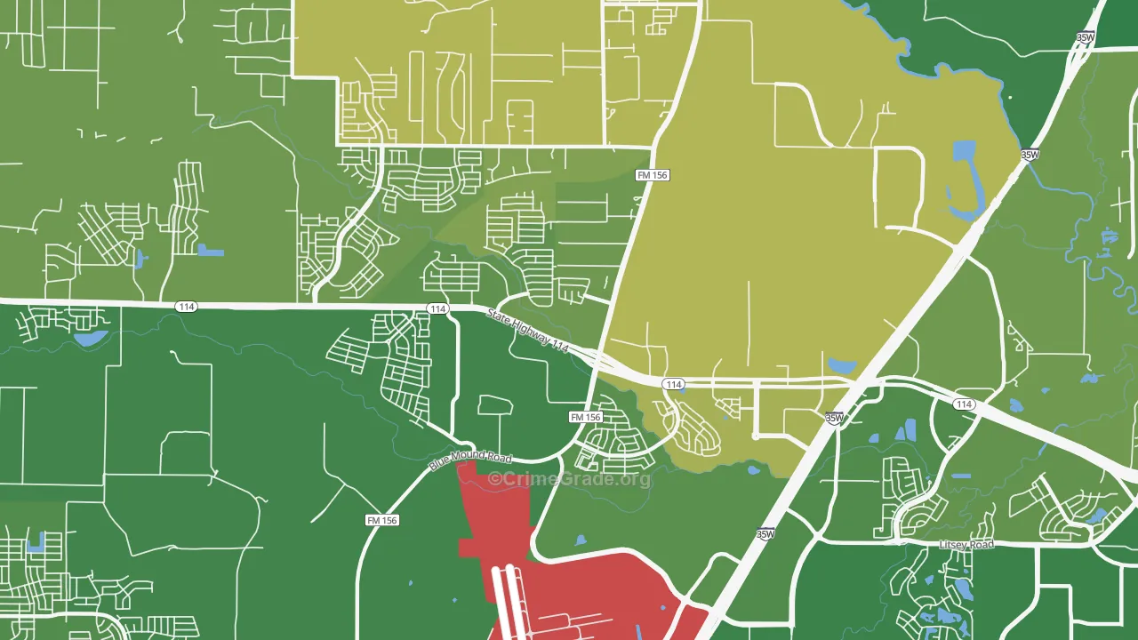 Far North Dallas-Justin, Justin, TX Map of Burglary Rates