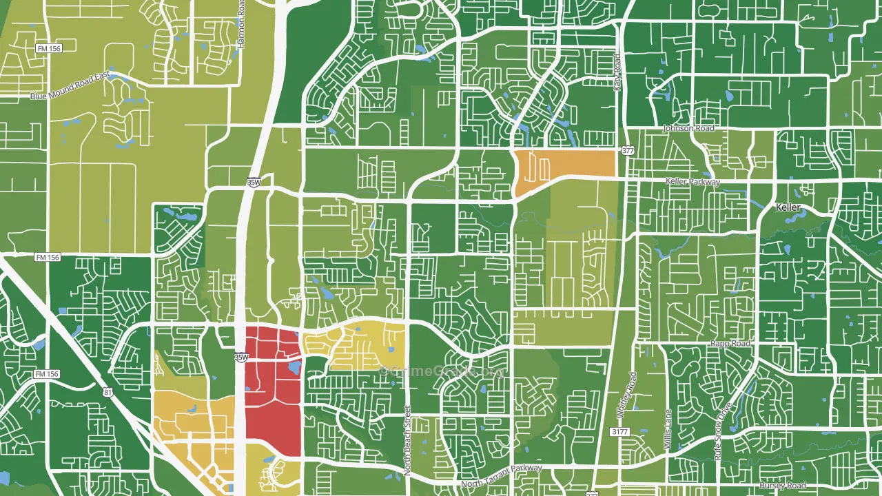 Far North Dallas-Keller, Keller, TX Map of Burglary Rates
