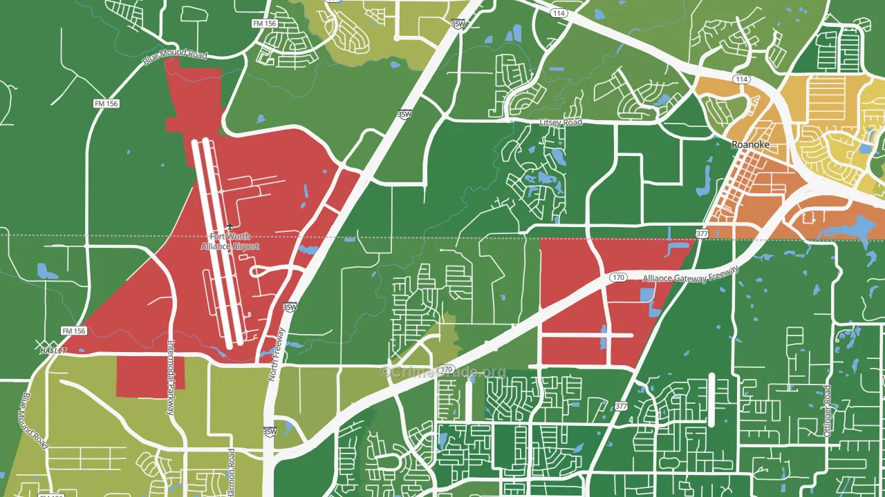 Far North Dallas-Roanoke, Roanoke, TX Map of Burglary Rates