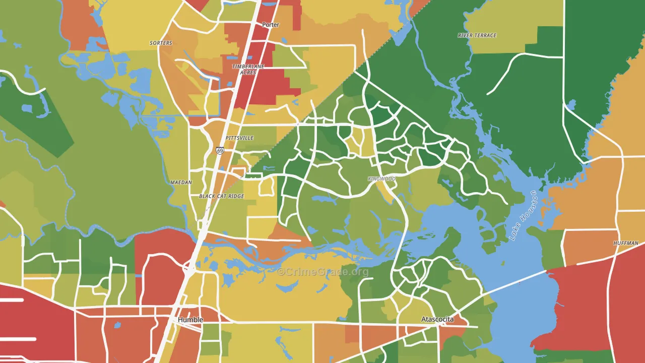Far Northeast, Humble, TX Map of Burglary Rates