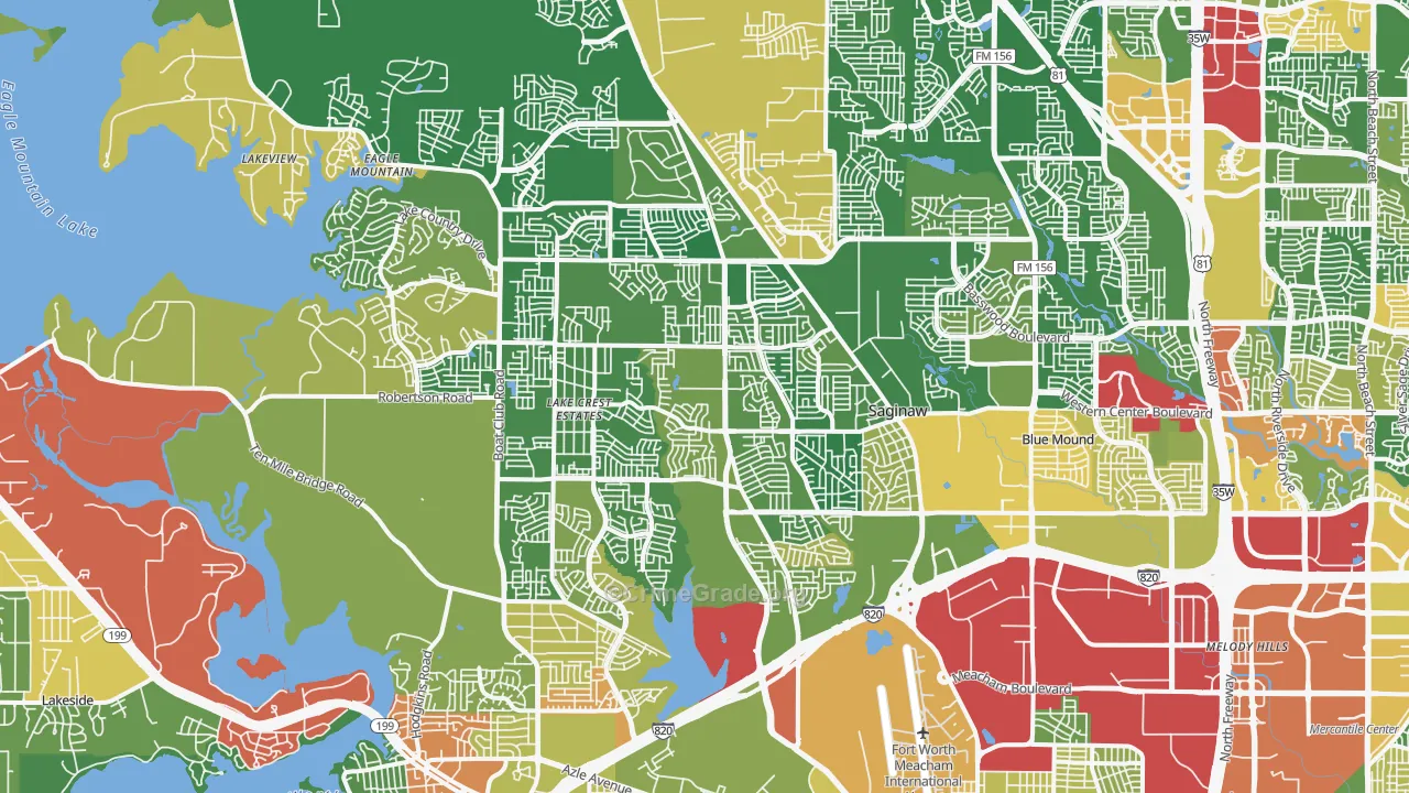 Far Northwest, Fort Worth, TX Map of Burglary Rates