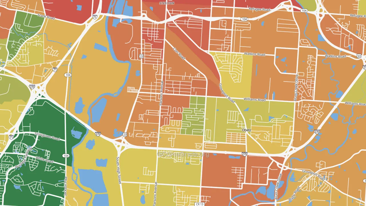 Far South, Columbus, OH Map of Burglary Rates
