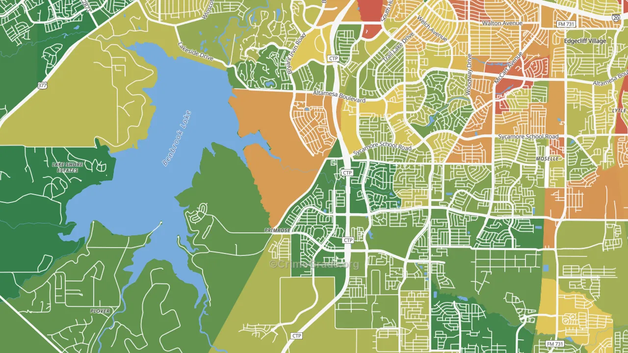Far Southwest, Fort Worth, TX Map of Burglary Rates
