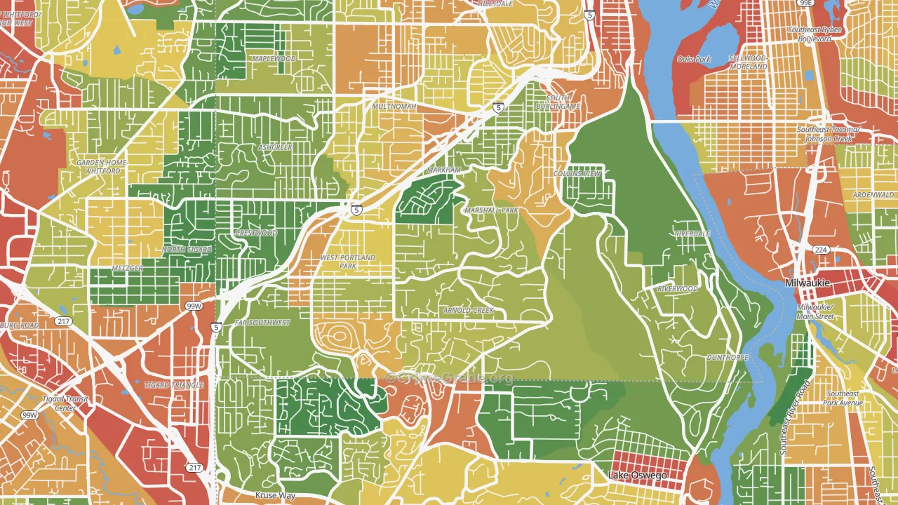 Far Southwest, Portland, OR Map of Burglary Rates