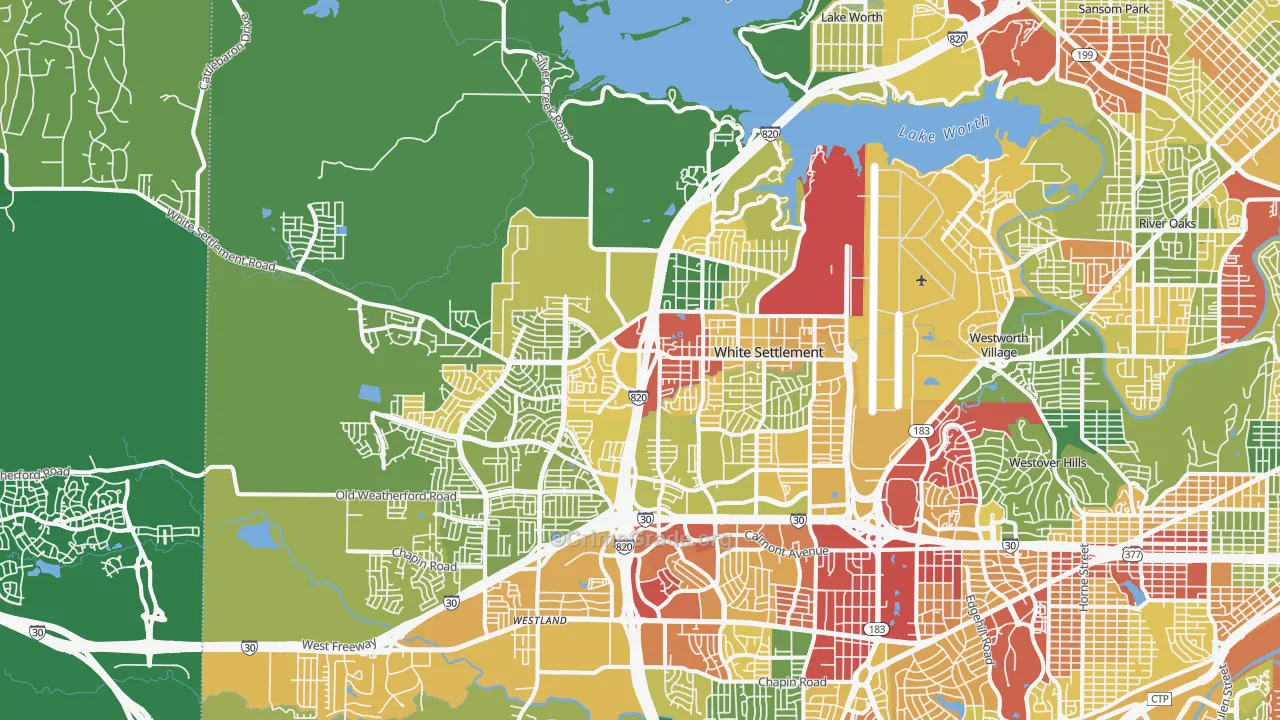 Far West, Fort Worth, TX Map of Burglary Rates
