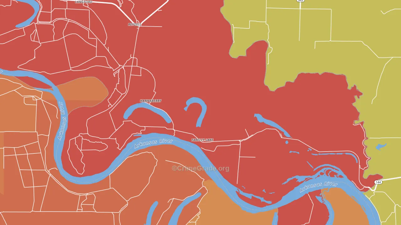 Farelly Lake, AR Map of Burglary Rates