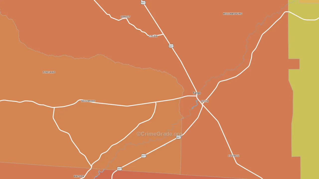 Fargo, GA Map of Burglary Rates