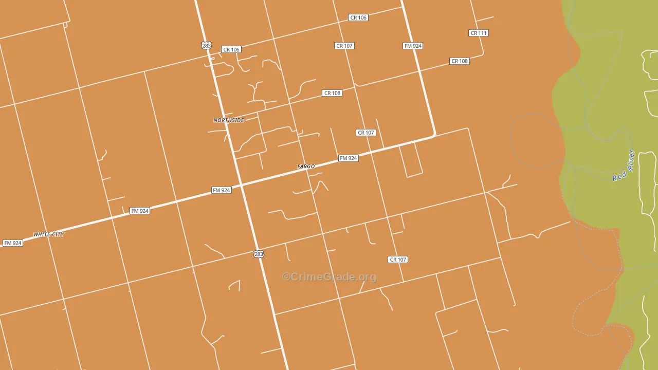 Fargo, TX Map of Burglary Rates