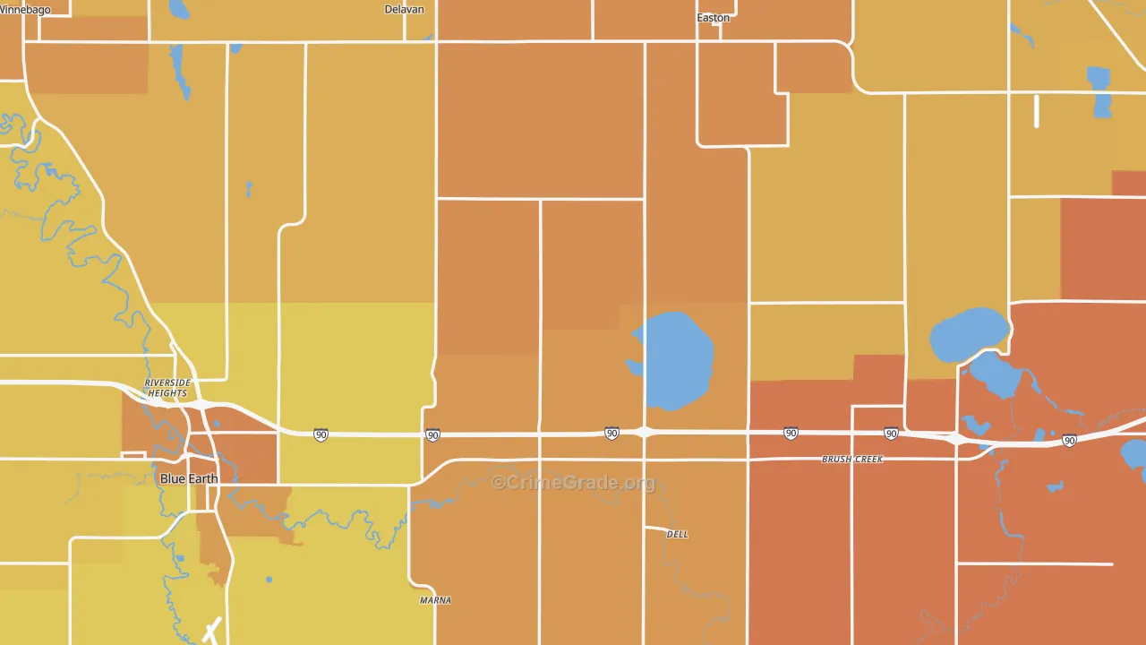 Faribault County, MN Map of Burglary Rates