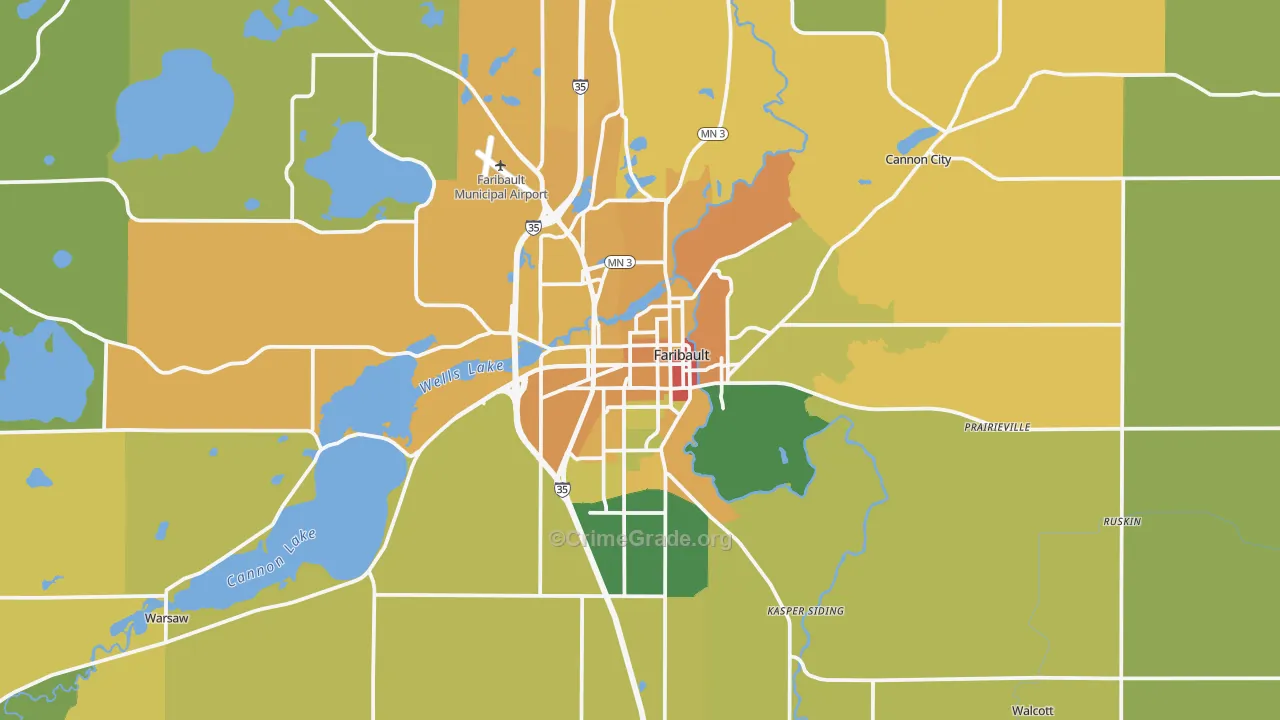 Faribault, MN Map of Burglary Rates