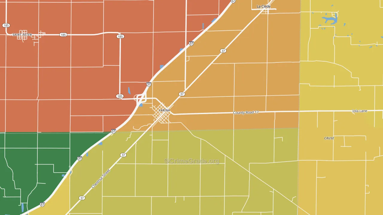 Farina, IL Map of Burglary Rates
