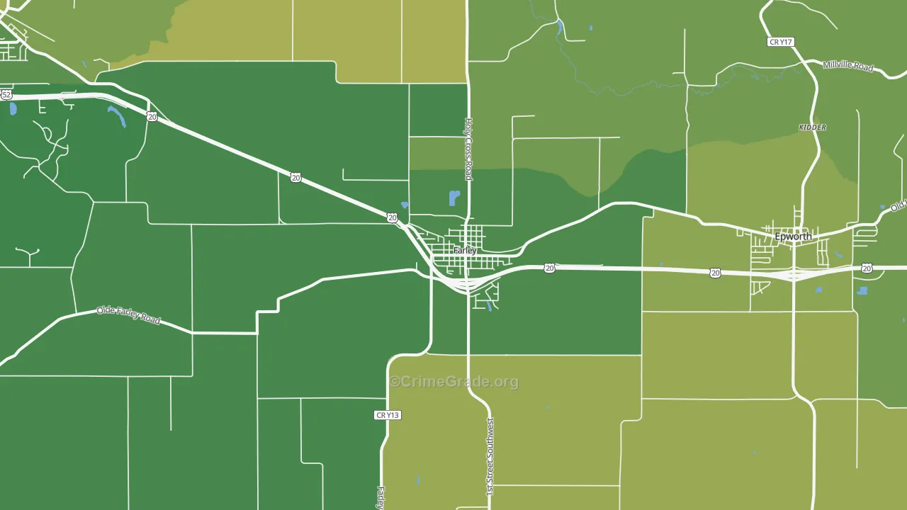 Farley, IA Map of Burglary Rates