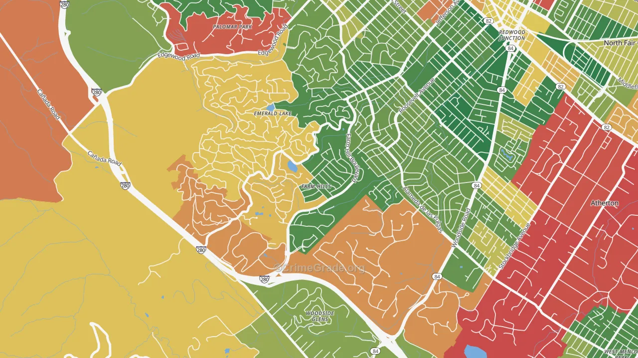 Farm Hills, Redwood City, CA Map of Burglary Rates