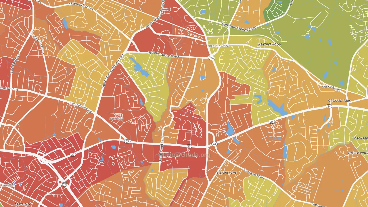 Farm Pond, Charlotte, NC Map of Burglary Rates