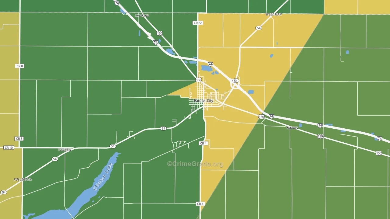 Farmer City, IL Map of Burglary Rates