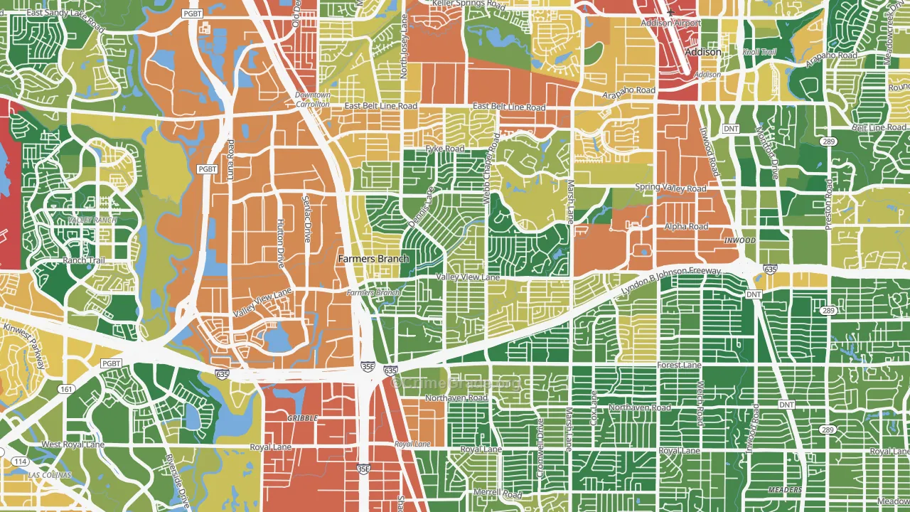 Farmers Branch, TX Map of Burglary Rates