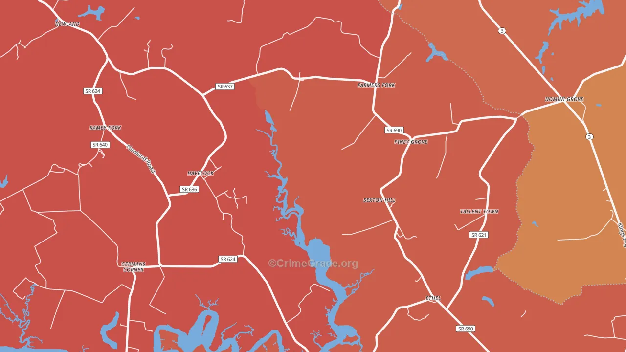 Farmers Fork, VA Map of Burglary Rates