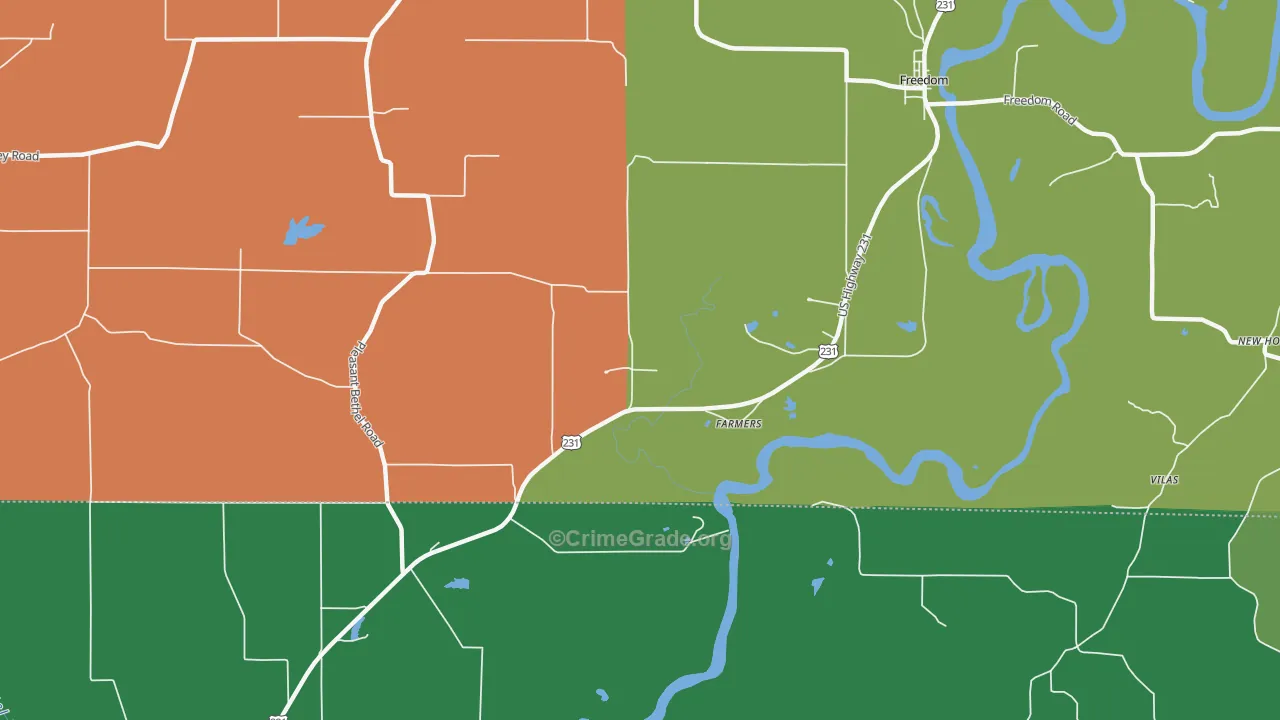 Farmers, IN Map of Burglary Rates