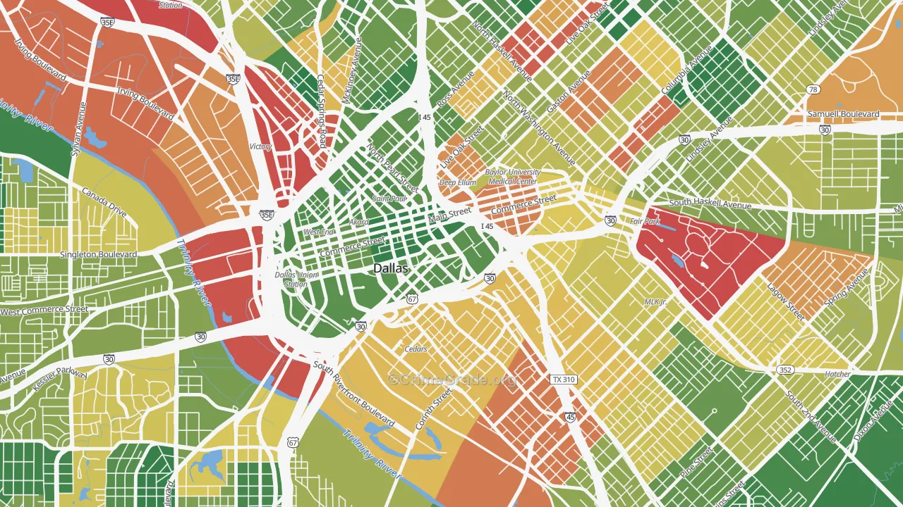 Farmers Market District, Dallas, TX Map of Burglary Rates