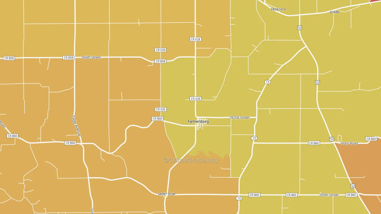 Farmersburg, IA Map of Burglary Rates
