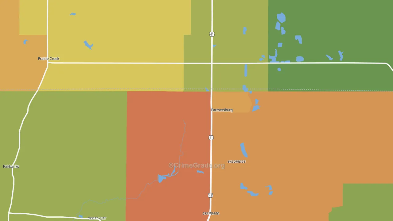 Farmersburg, IN Map of Burglary Rates
