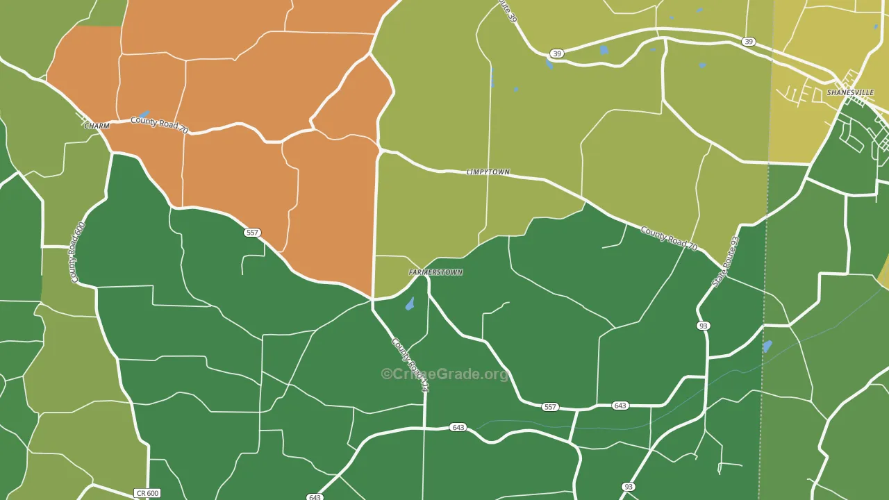 Farmerstown, OH Map of Burglary Rates