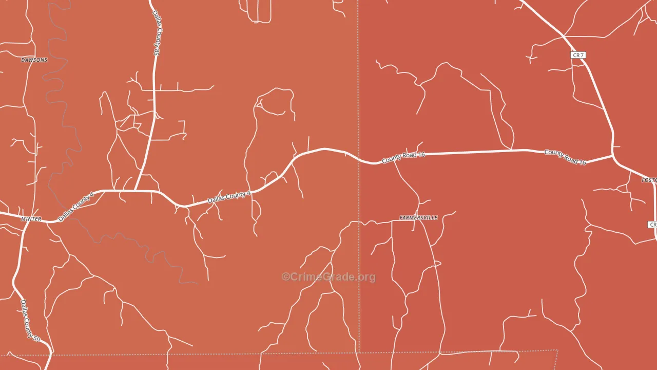 Farmersville, AL Map of Burglary Rates
