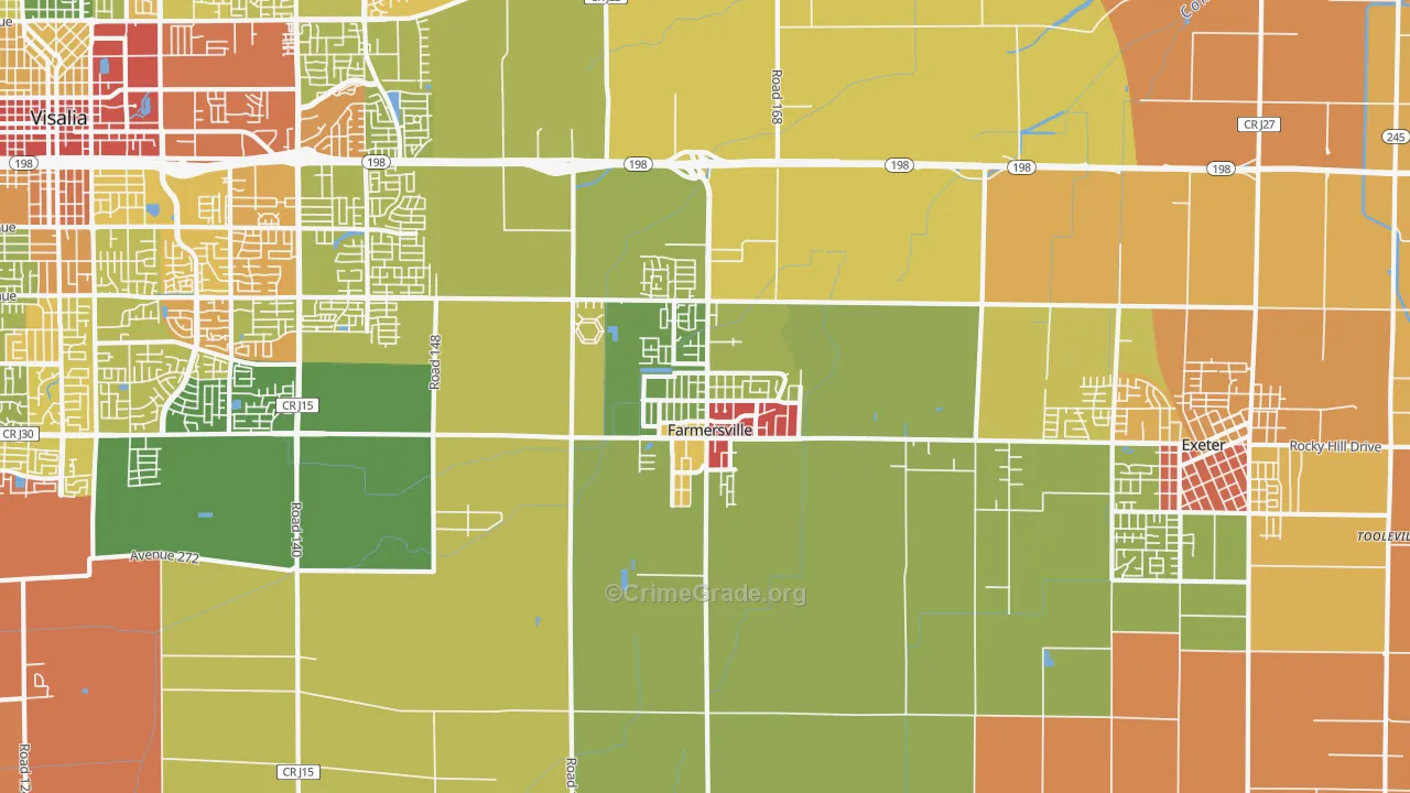 Farmersville, CA Map of Burglary Rates